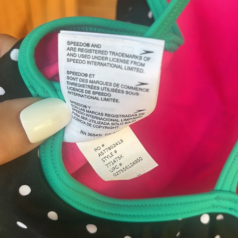 Girls Speedo Swimsuit Colorful Geometric One-Piece with Polka Dot Contrast Sz 12